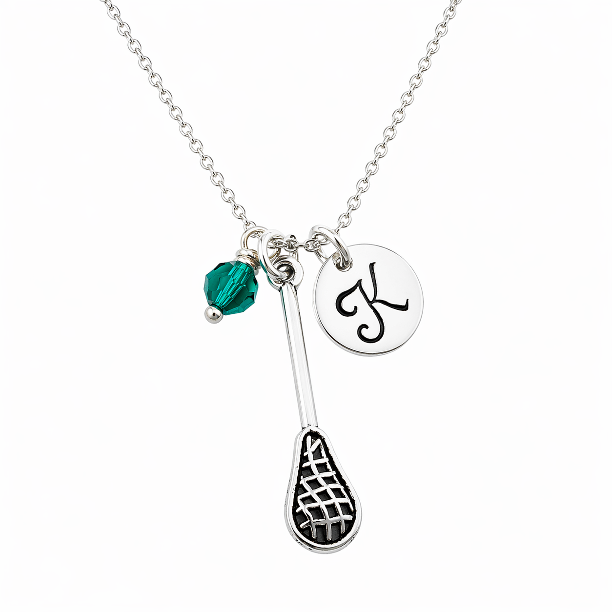 Lacrosse Stick Charm Necklace - Personalized Sterling Silver Jewelry