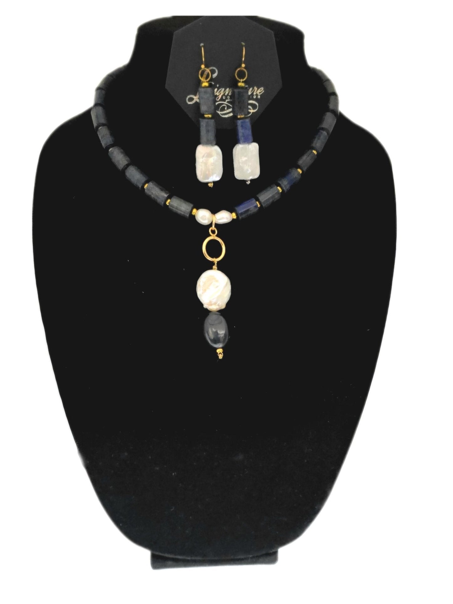 Lapis Lazuli and Freshwater Pearls Necklace set
