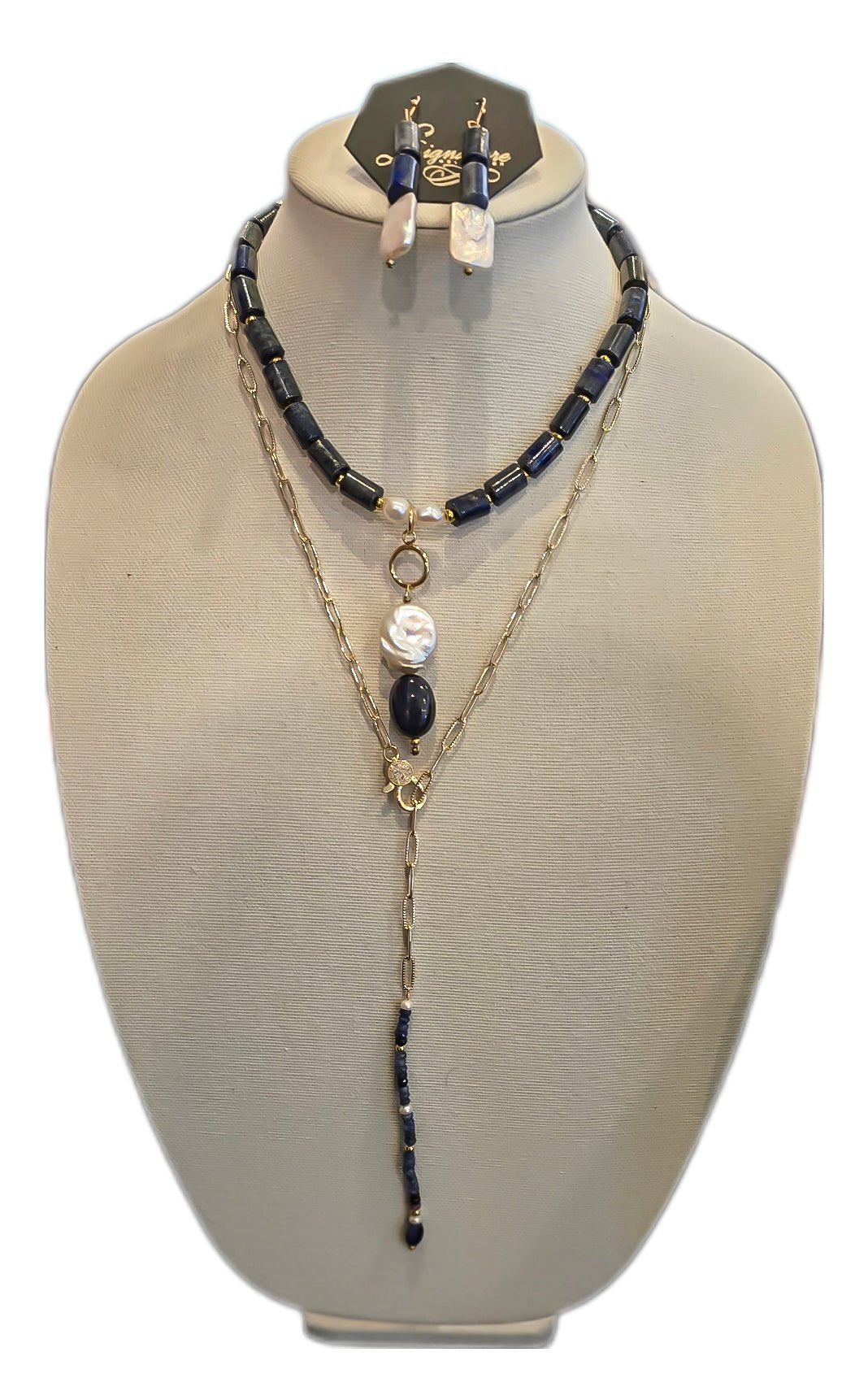 Lapis Lazuli and Freshwater Pearls Necklace set