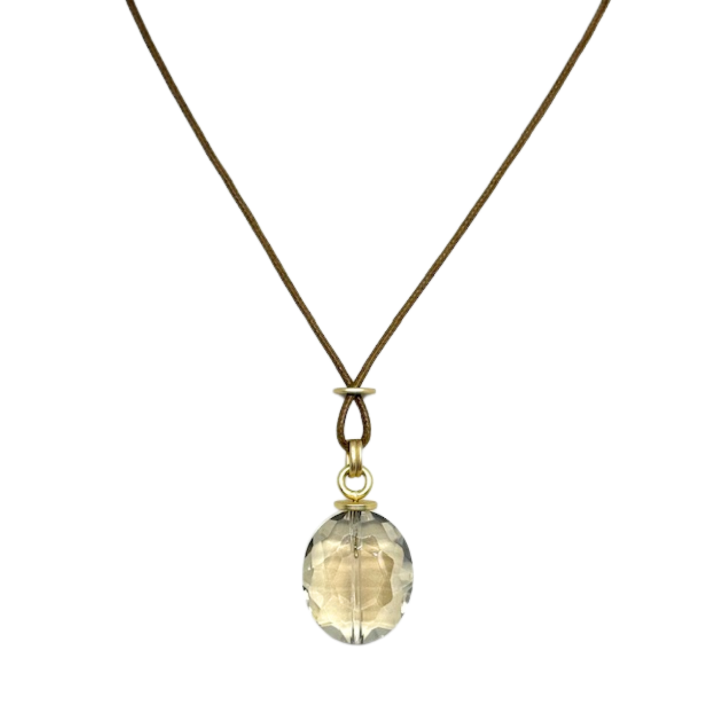 Large Champagne Oval Crystal on Bronze Linen Necklace