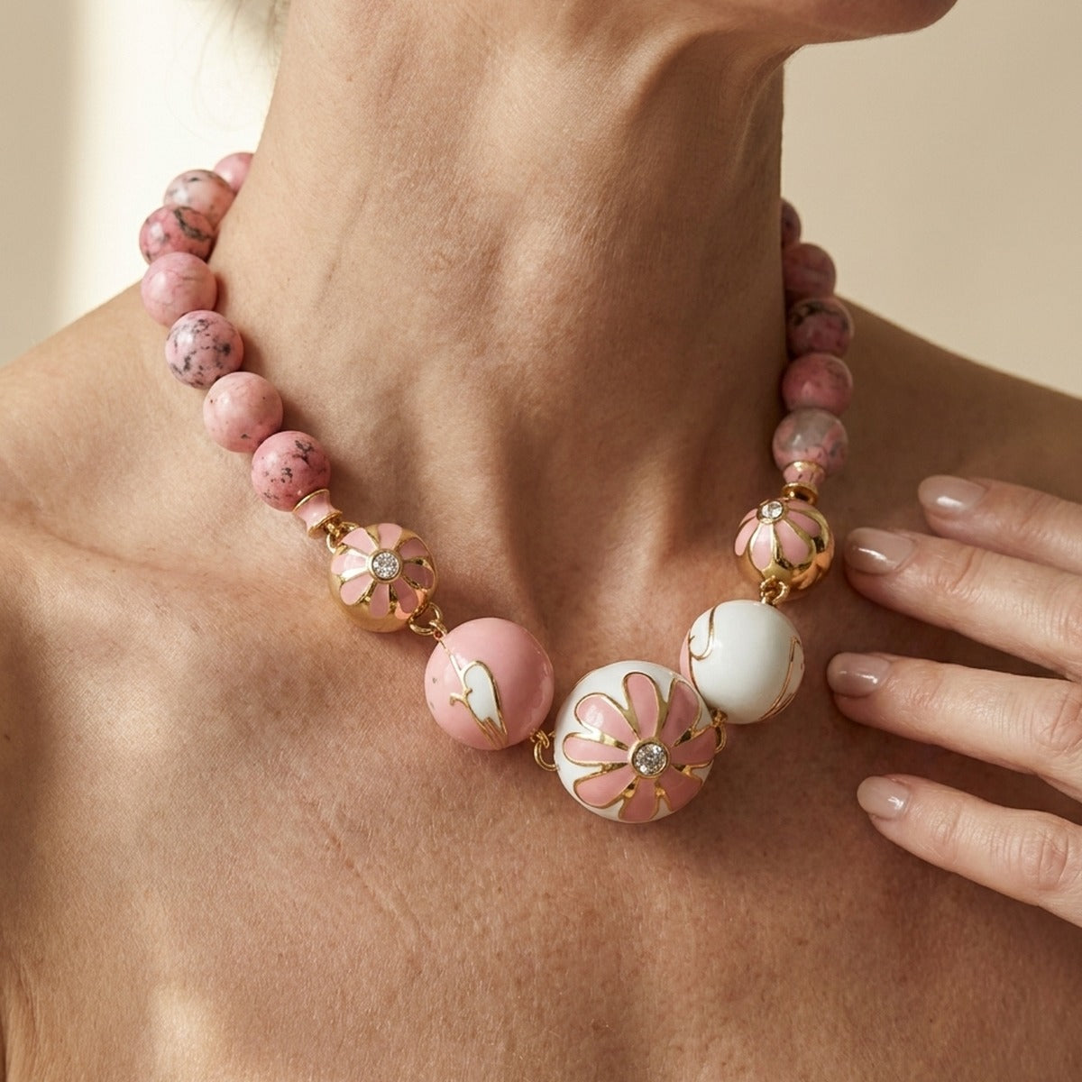 Fab Pink Flower Enamel Necklace