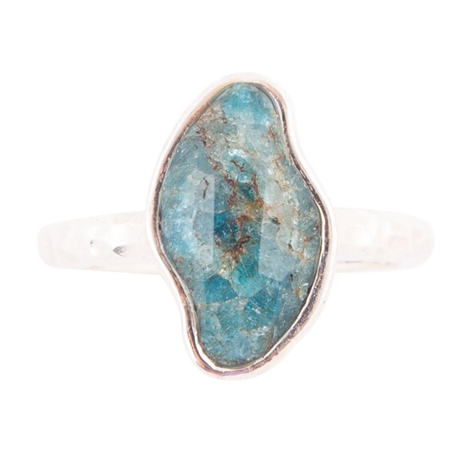 Luna Faceted Blue Apatite and Sterling Silver Hammered Ring