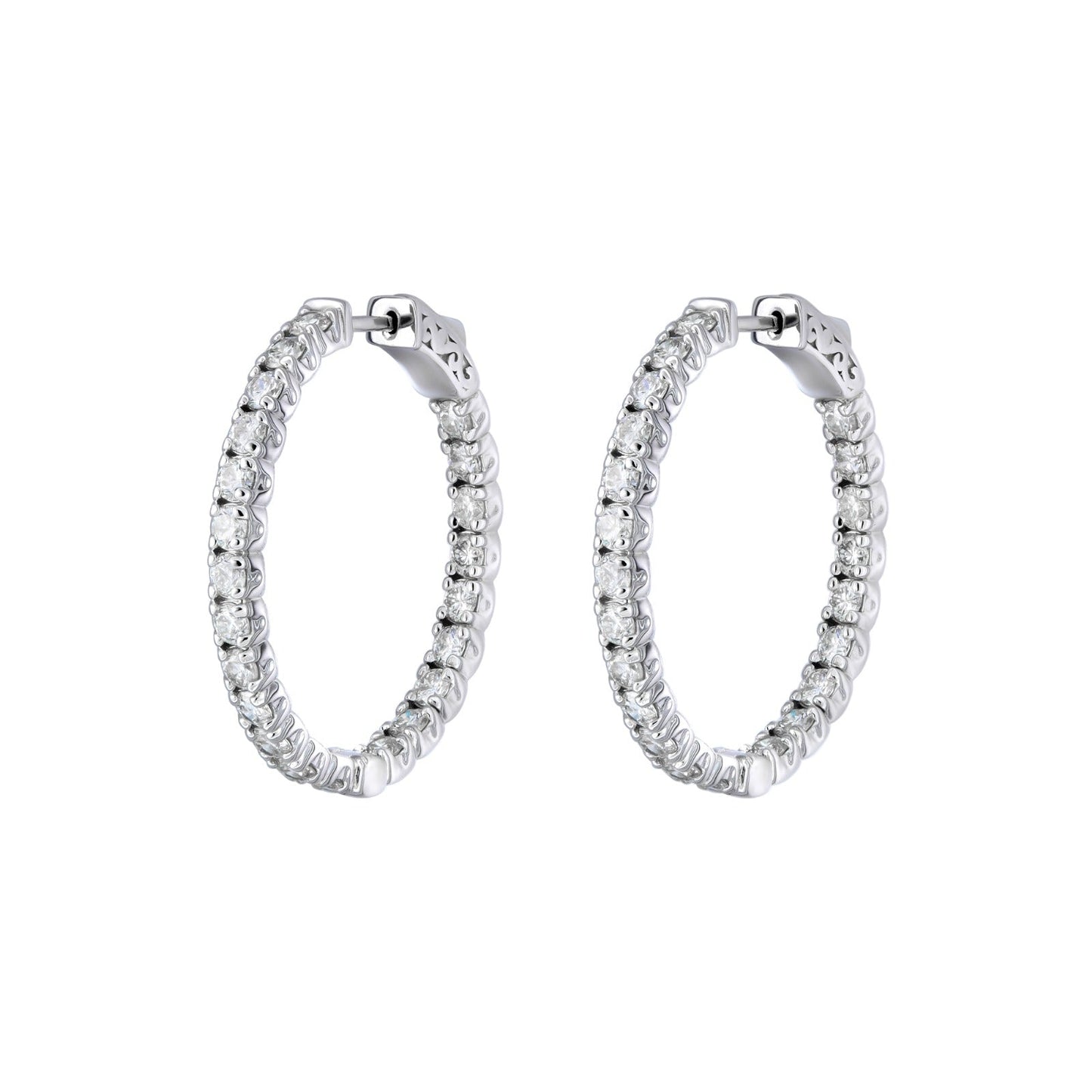 Natural Diamond Oval Hoop Earrings in 14K White Gold Basket Setting – 4.40ctw