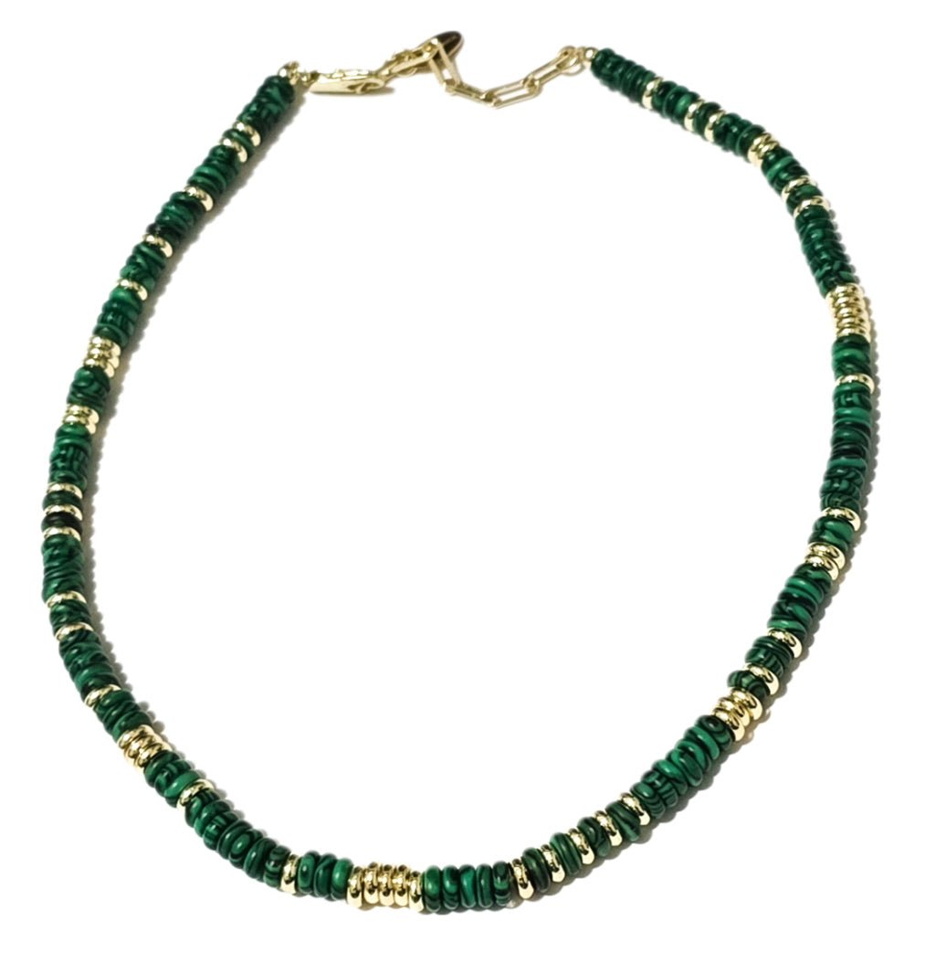 Malachite and Gold Stainless Steel Choker Necklace