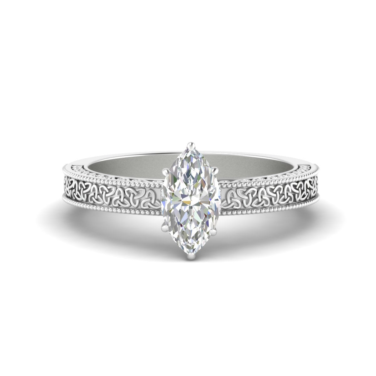 Marquise Cut Celtic Engraved Solitaire Engagement Ring