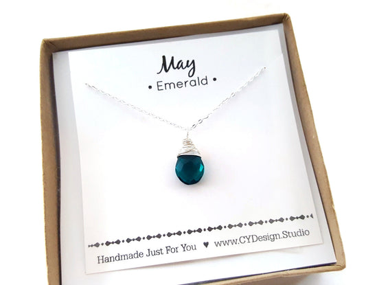 May Birthstone - Sterling Silver Necklace