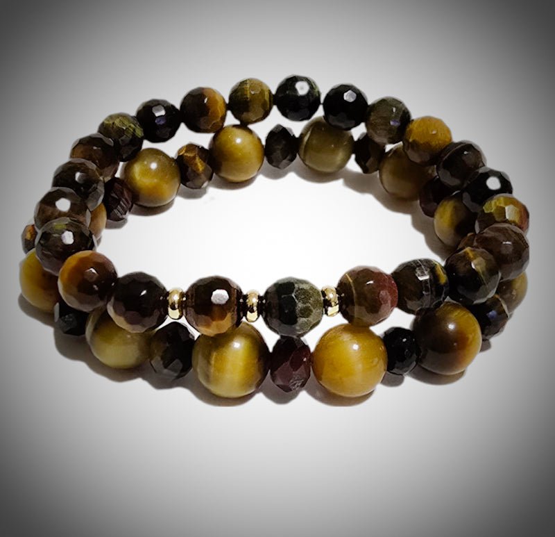 Men's  2pc. Faceted Round Tiger Eye Bracelet set