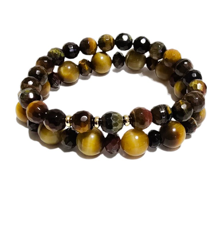 Men's  2pc. Faceted Round Tiger Eye Bracelet set