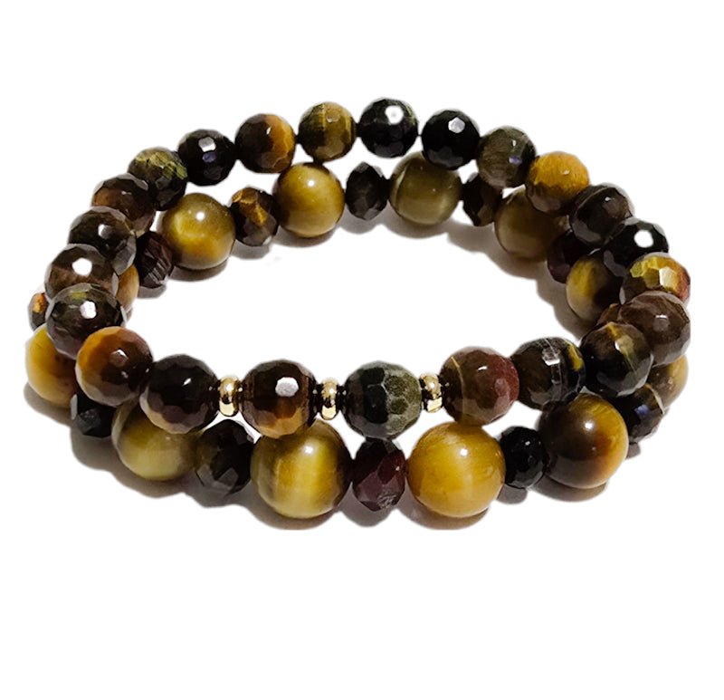 Men's  2pc. Faceted Round Tiger Eye Bracelet set