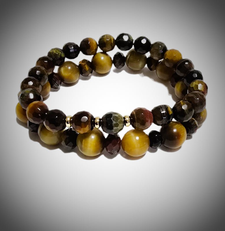 Men's  2pc. Faceted Round Tiger Eye Bracelet set
