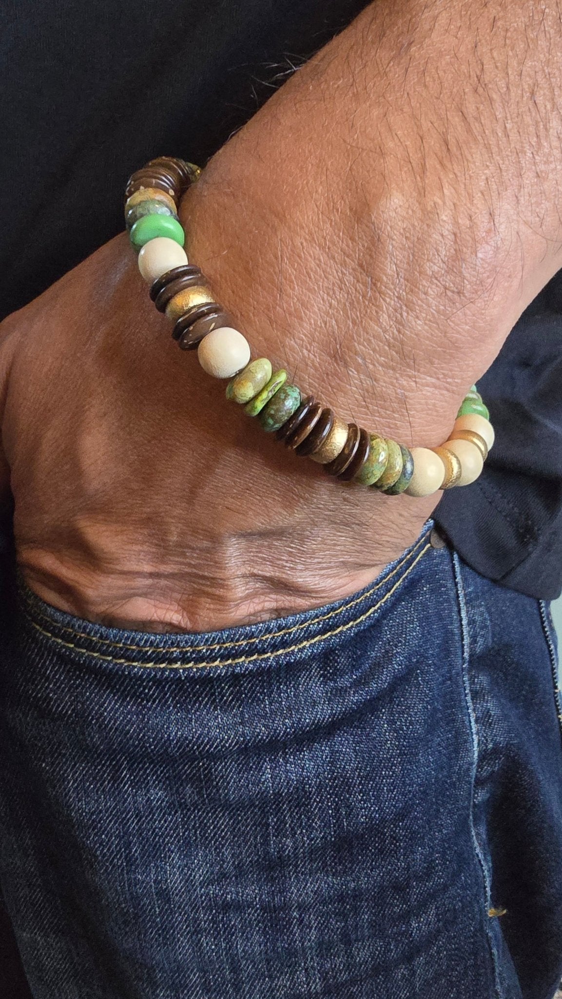 Men's Natural Turquoise and Wood Bracelet