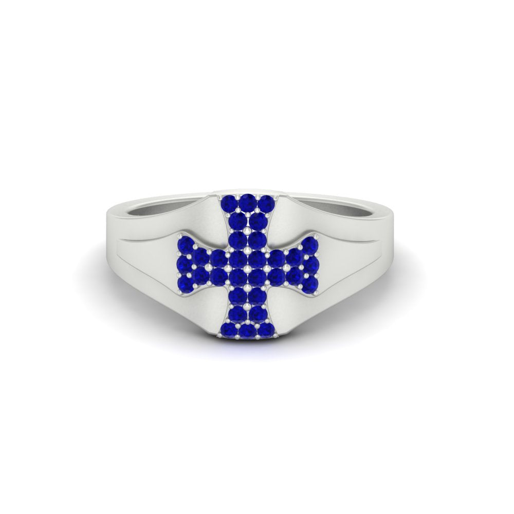 Mens Cross Gemstone Engagement Ring