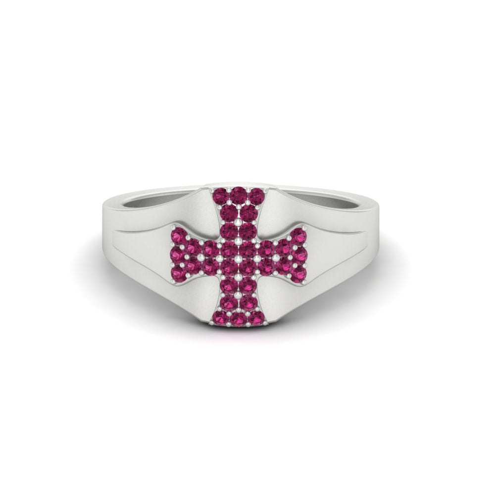 Mens Cross Gemstone Engagement Ring