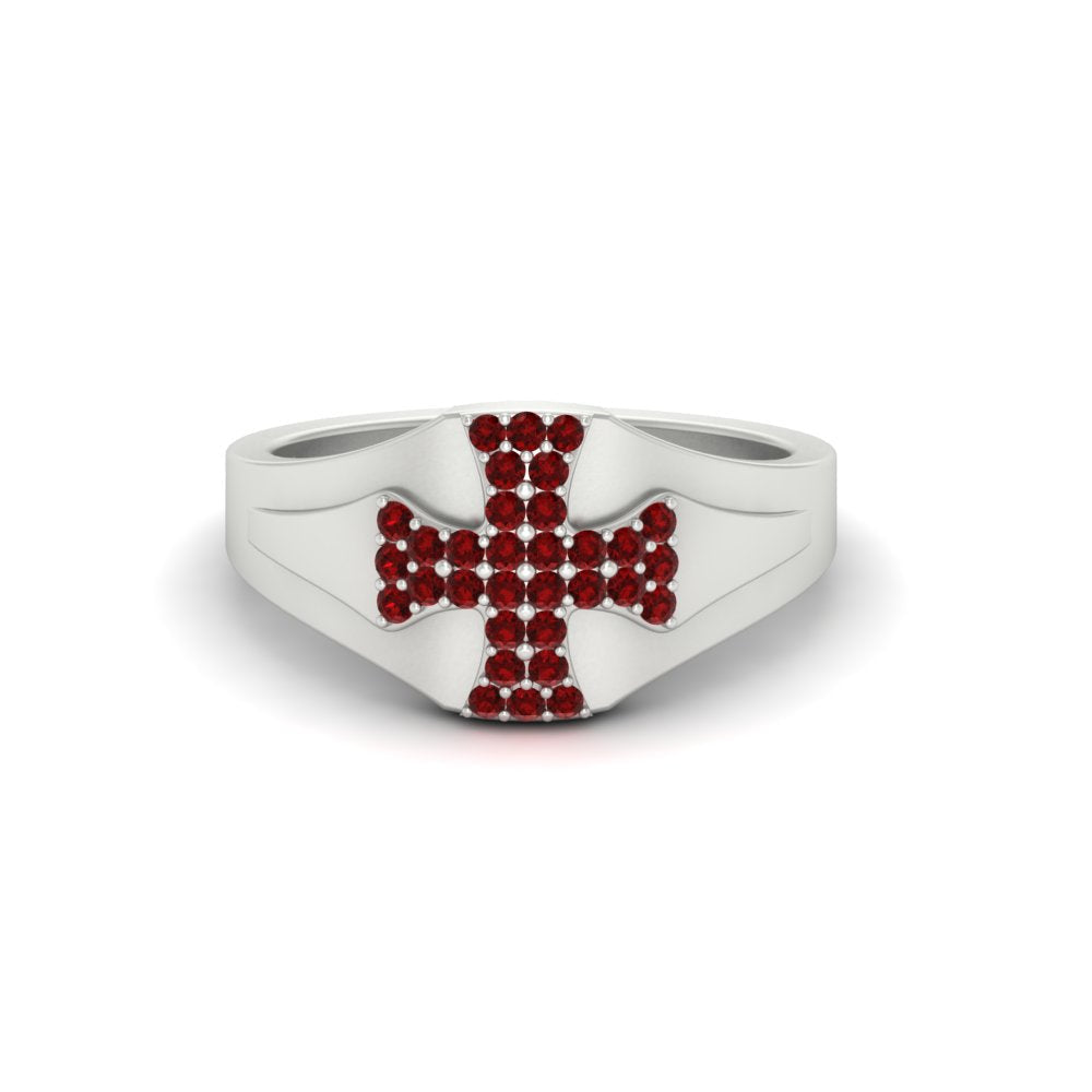 Mens Cross Gemstone Engagement Ring