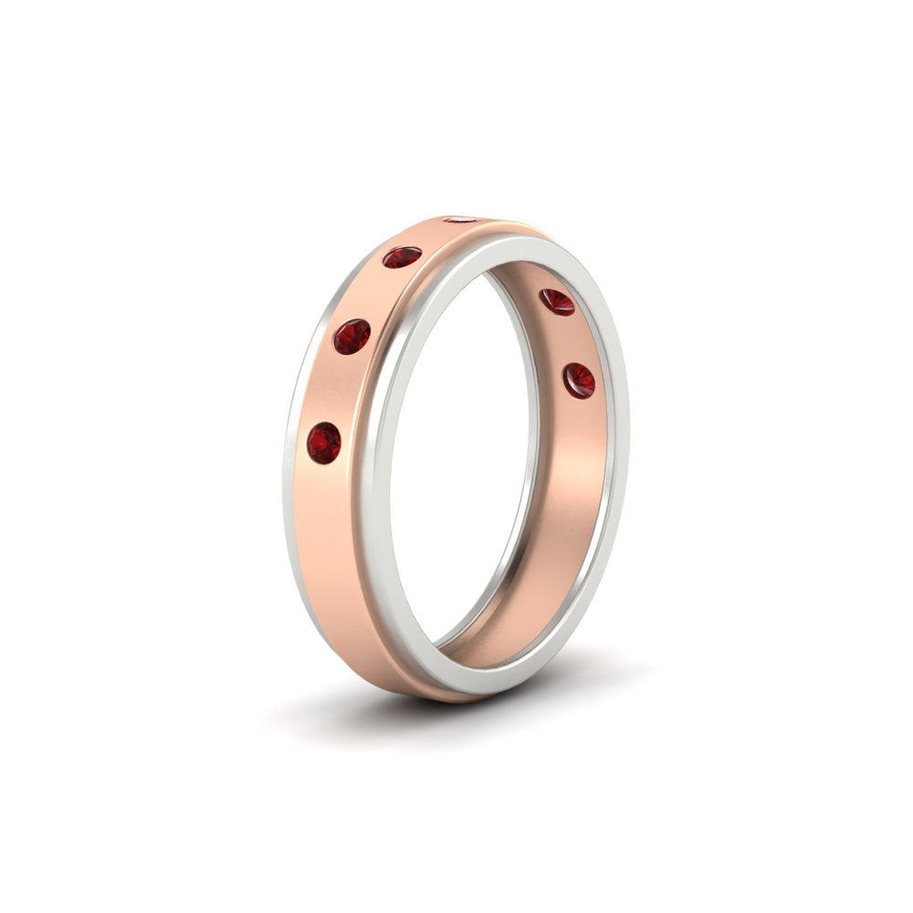 Mens Two Tone Bezel Stone Wedding Ring