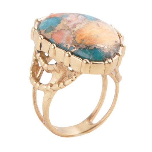 Modern Edge Turquoise and Spiny Oyster Shell Matrix Stone Golden Ring