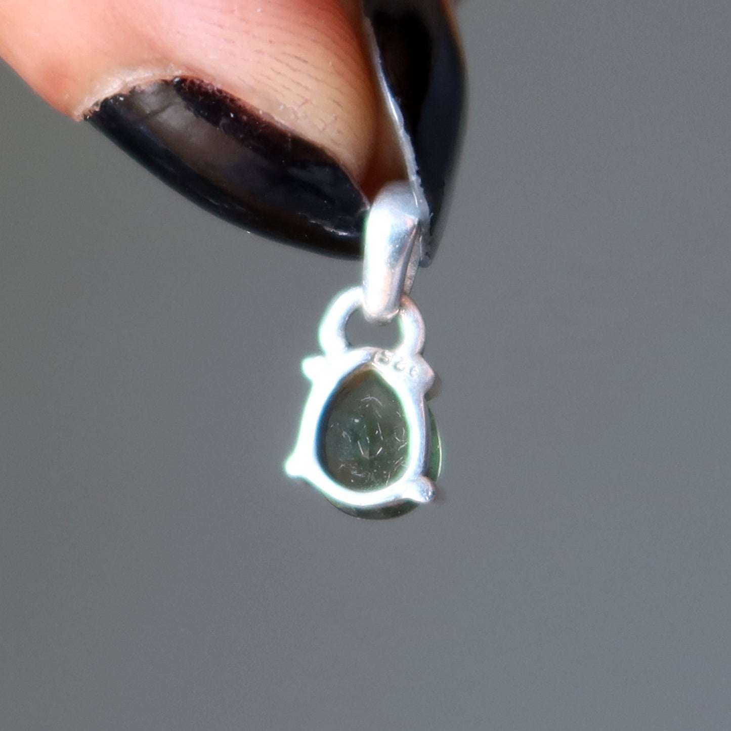Moldavite Pendant Galactic Green Pear Sterling Silver