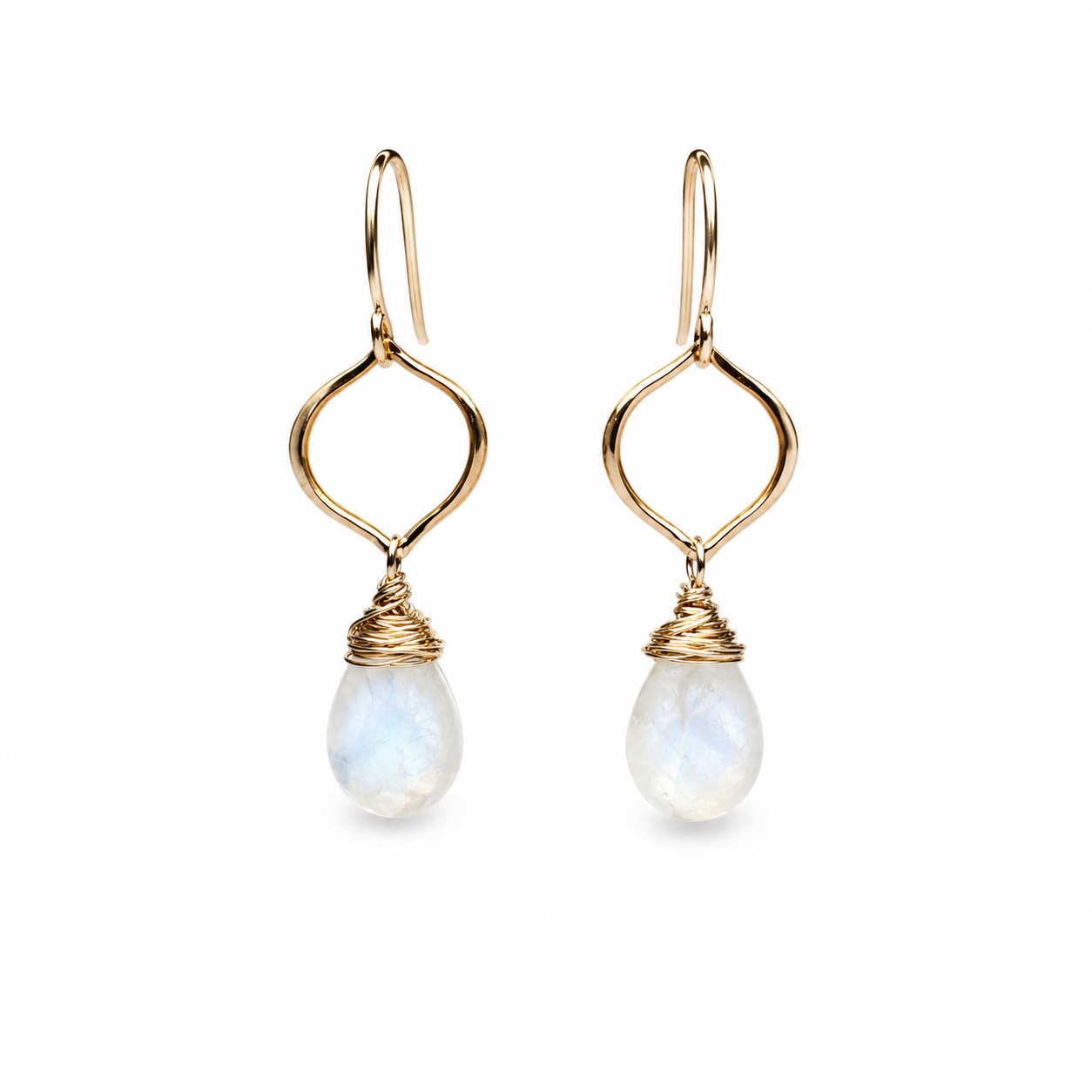 14k Gold Filled Moonstone Wire Wrapped Briolette Drop Earrings | OOAK