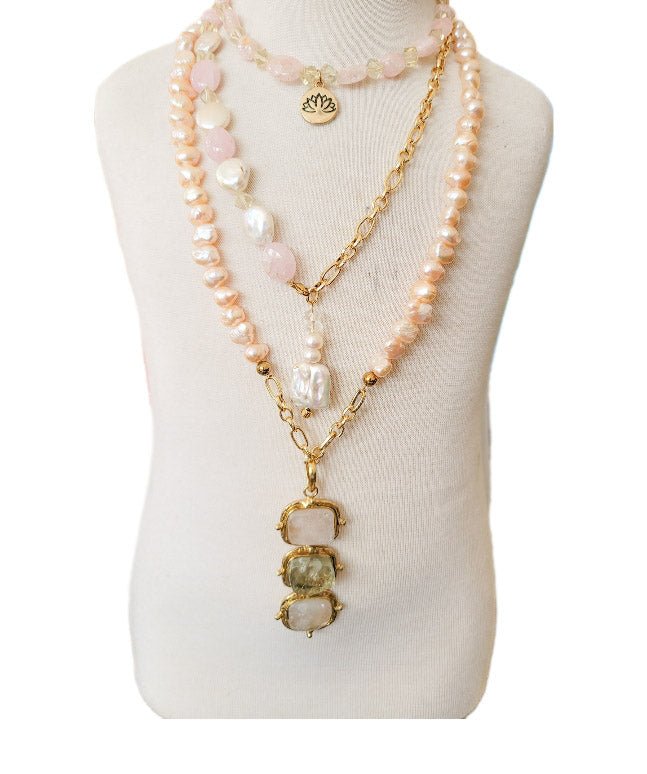 Morganite and Freshwater Pearl Multi Necklace