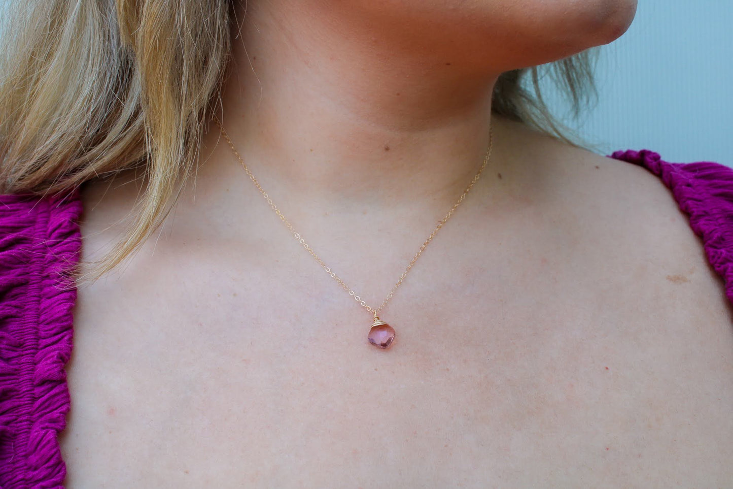 Morganite Briolette 14k Gold Filled Necklace