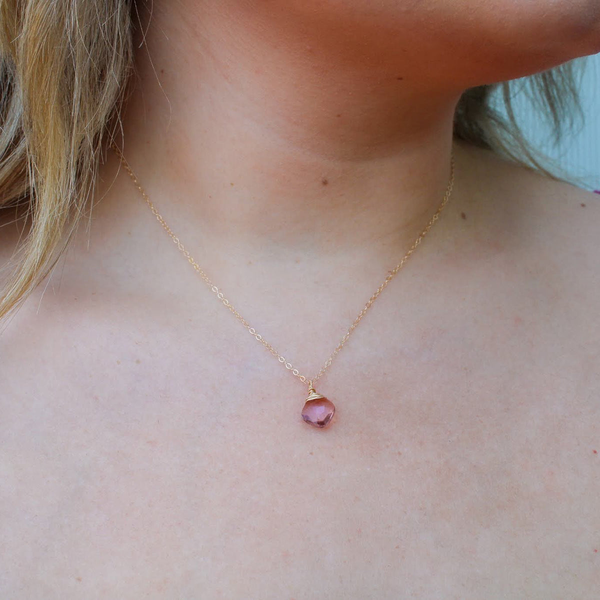 Morganite Briolette Necklace – 14k Gold Filled