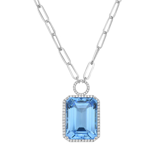 14K White Gold Sky Blue Topaz Pendant, 27.6ct