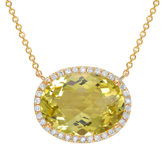 14K Yellow Gold Green Quartz Necklace, 8.41ct