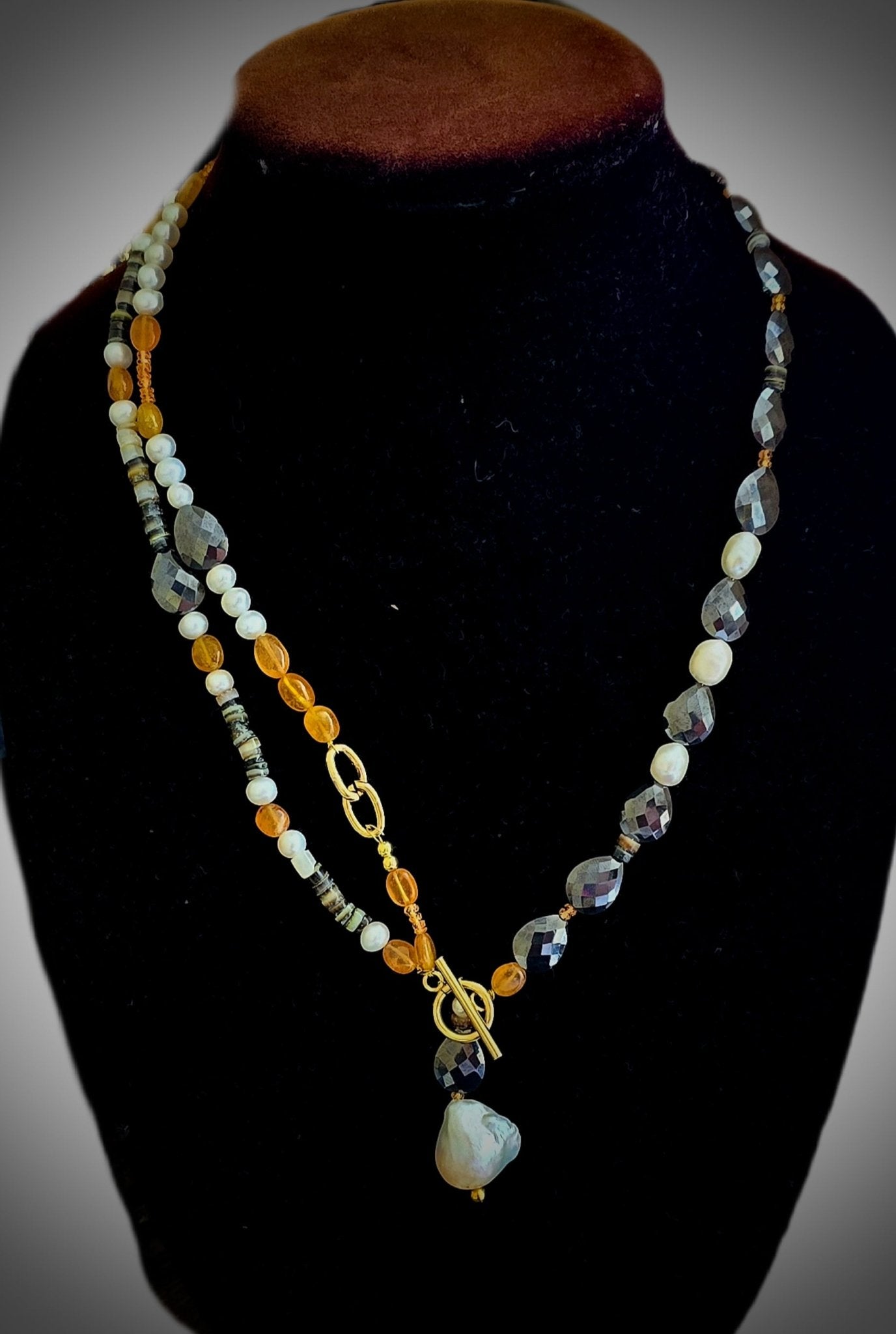 Natural Black Mossanite and Orange Sapphire Necklace