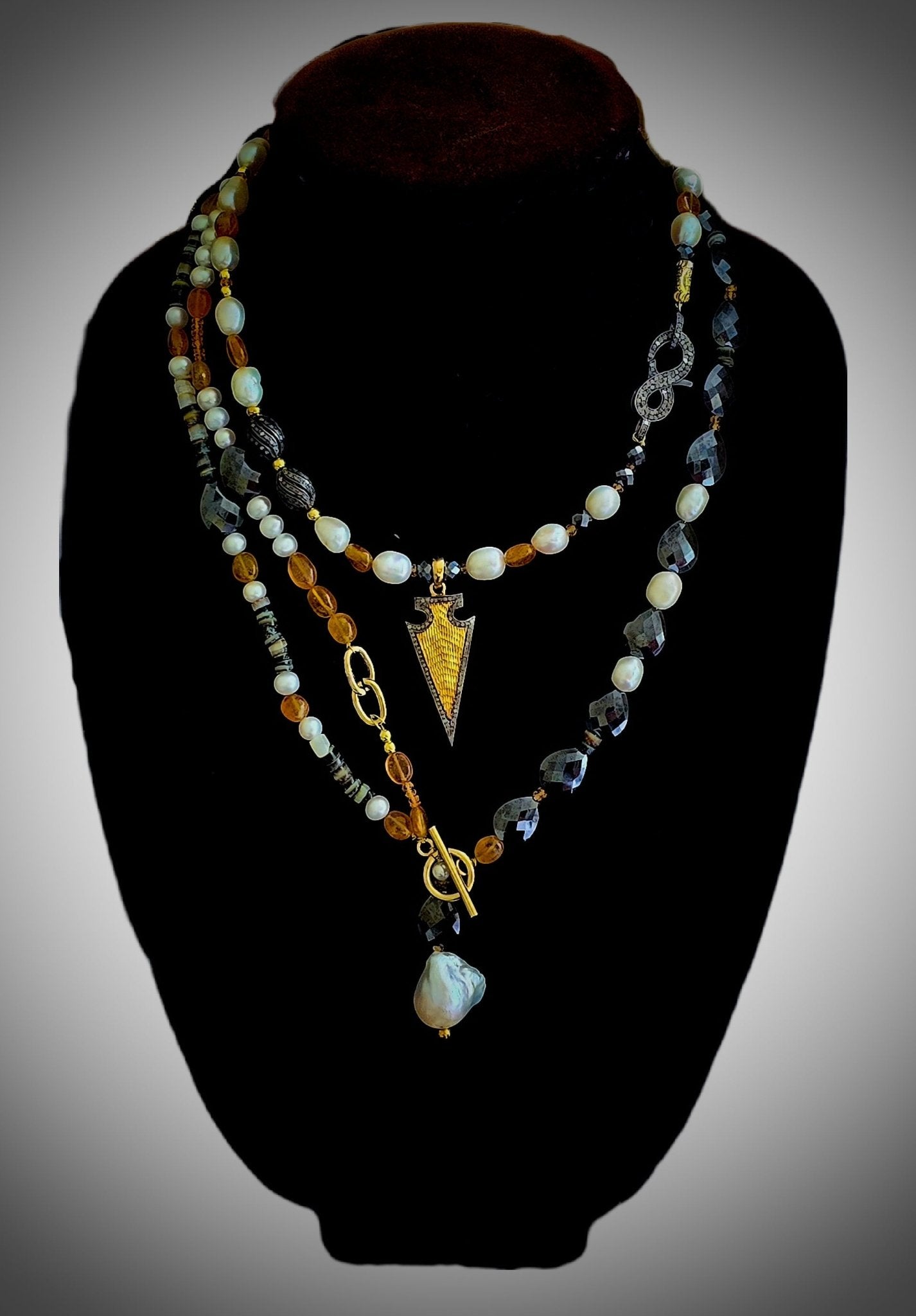 Natural Black Mossanite and Orange Sapphire Necklace