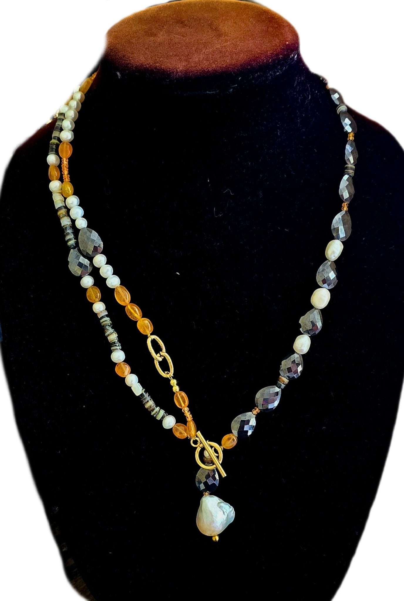 Natural Black Mossanite and Orange Sapphire Necklace