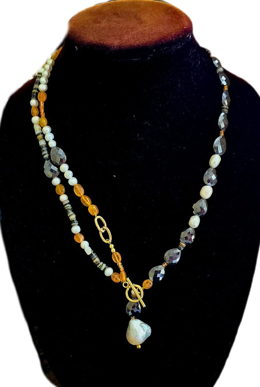 Natural Black Mossanite and Orange Sapphire Necklace