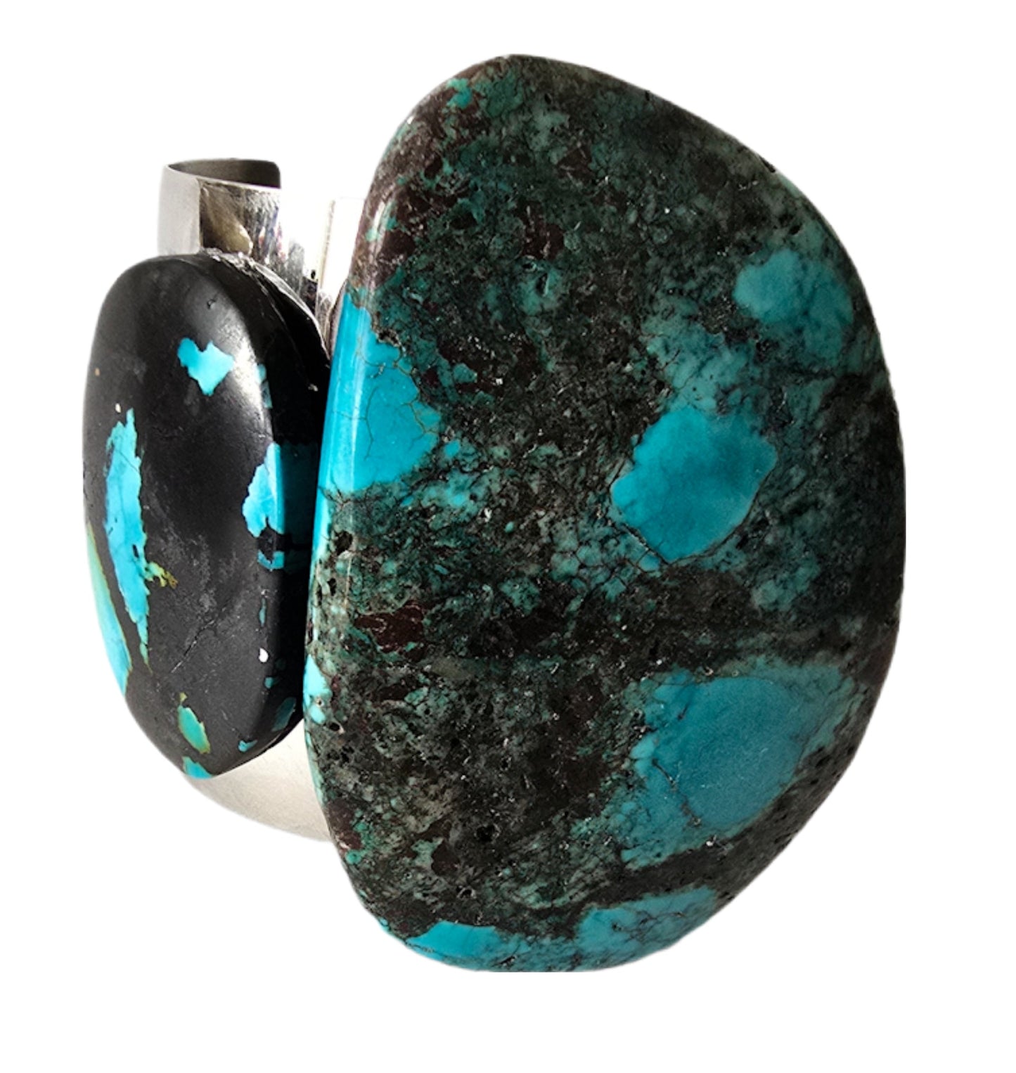 Natural Blue Turquoise and Silver Cuff Bangle