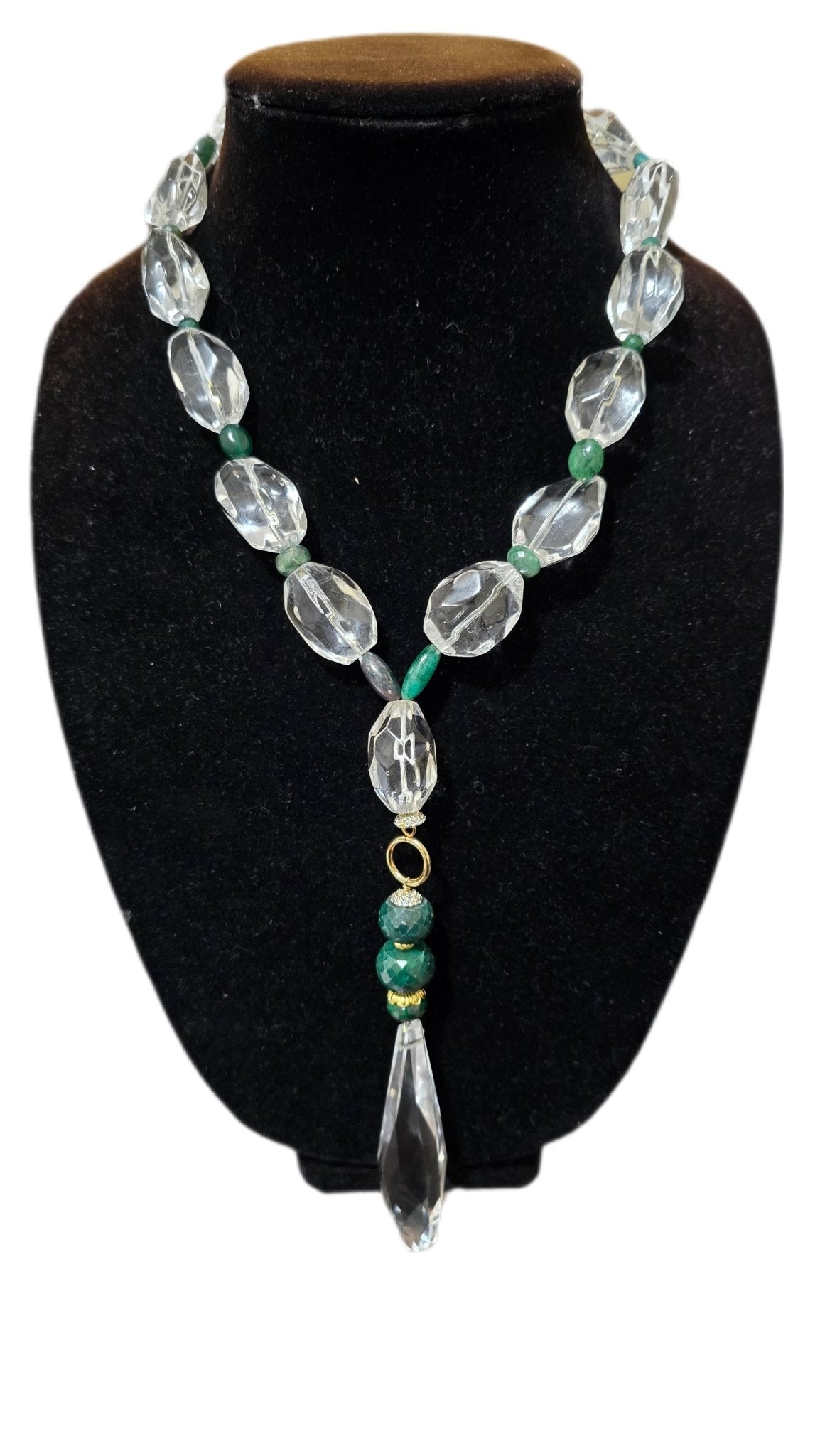 Natural Clear Quartz and Colombian Emerald Necklace
