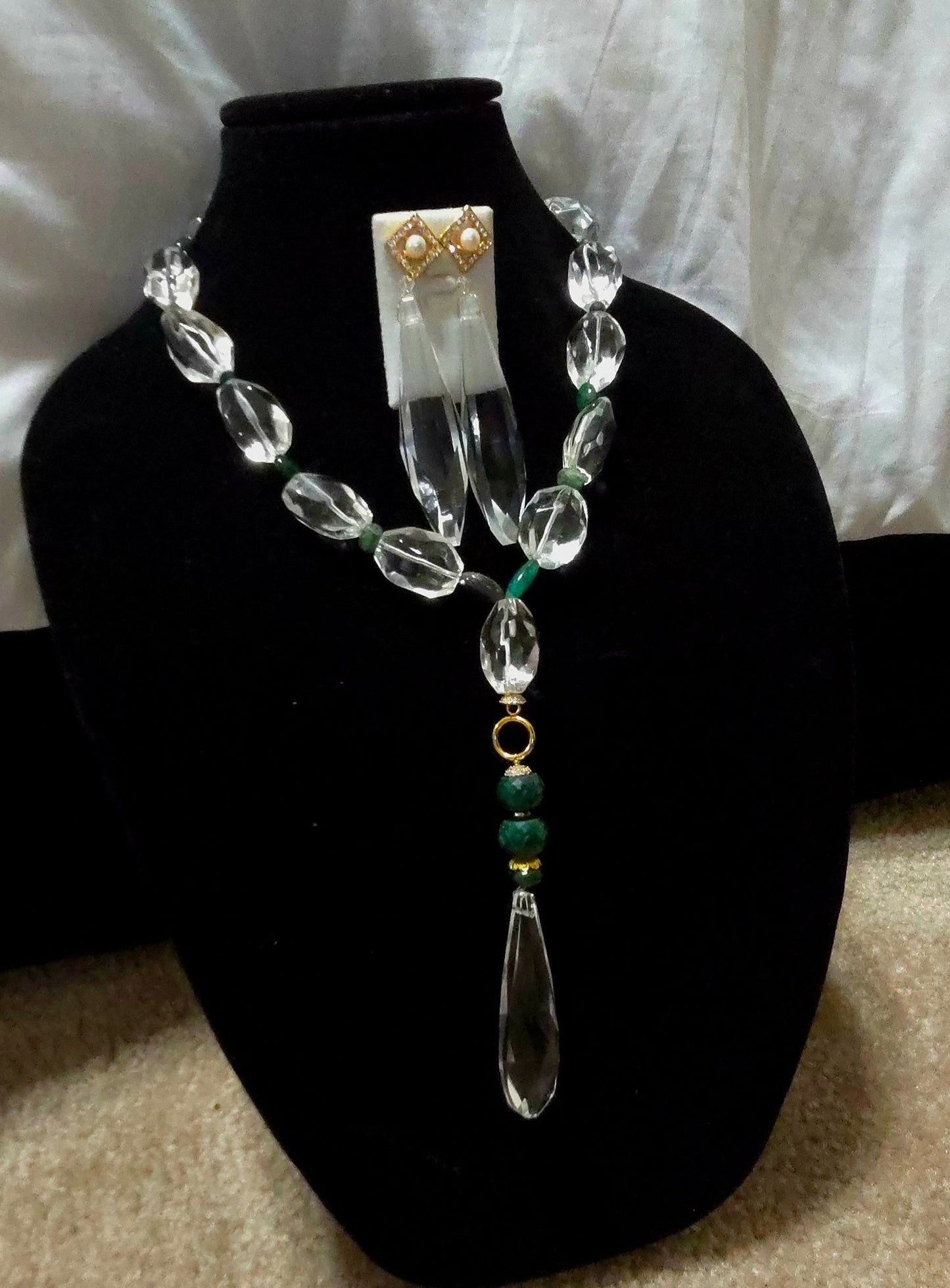 Natural Clear Quartz and Colombian Emerald Necklace