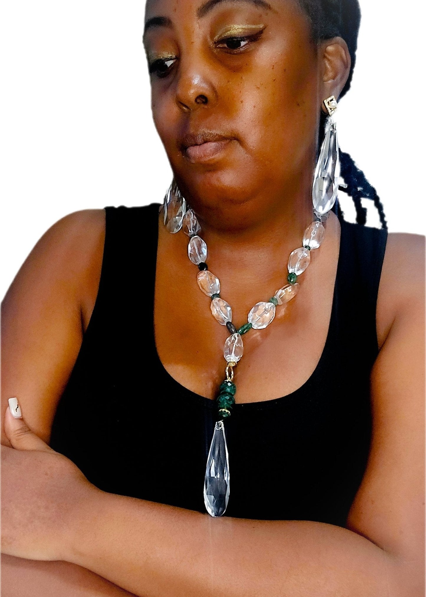 Natural Clear Quartz and Colombian Emerald Necklace