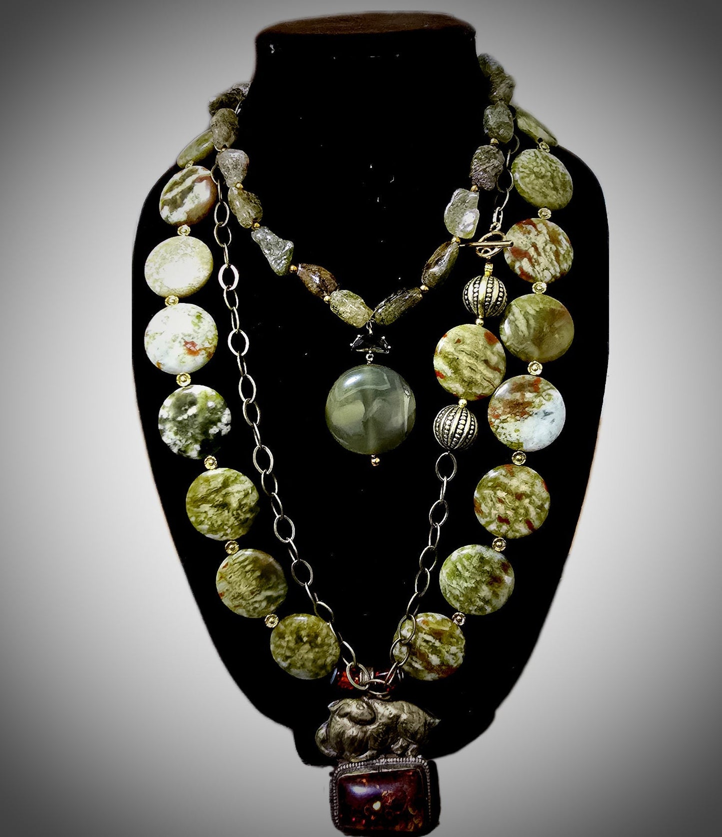 Natural Green Garnet  Antique statement necklace