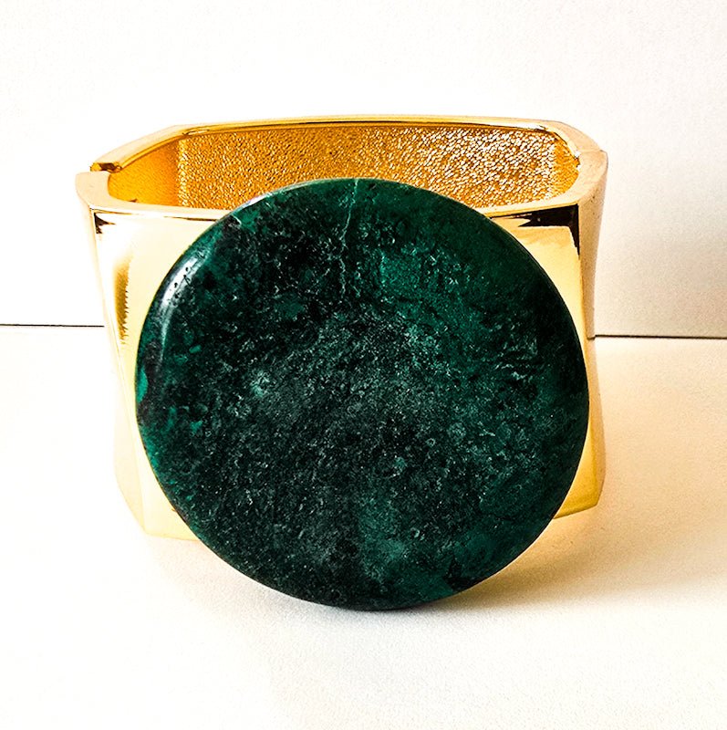 Natural Green Turquoise and Gold Bangle