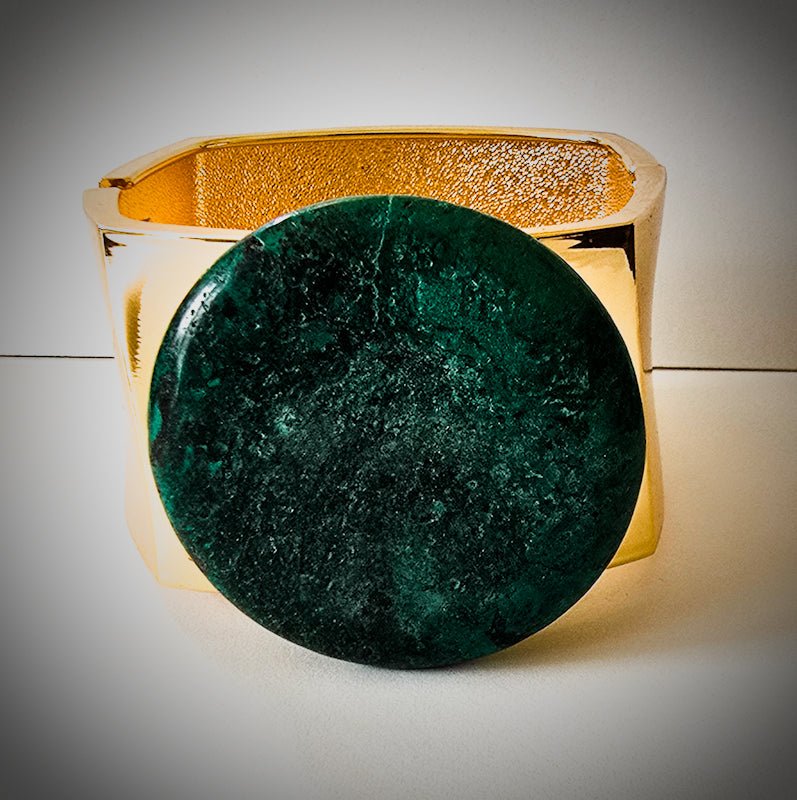 Natural Green Turquoise and Gold Bangle
