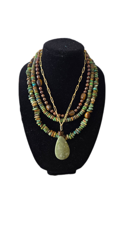 Natural Green Turquoise Layered Necklace