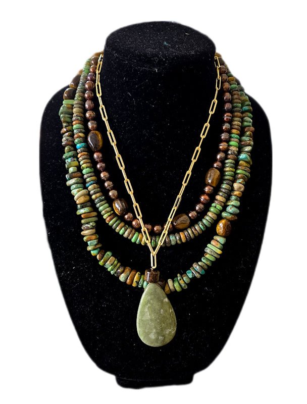 Natural Green Turquoise Layered Necklace