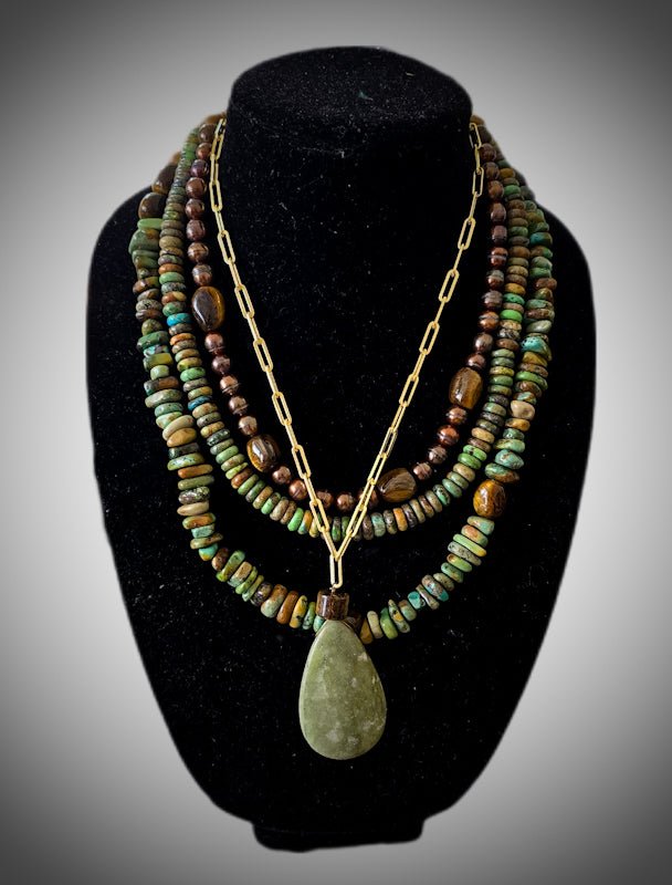 Natural Green Turquoise Layered Necklace