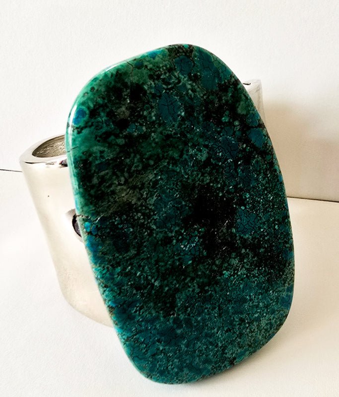 Natural Large Blue Turquoise and Silver Bangle