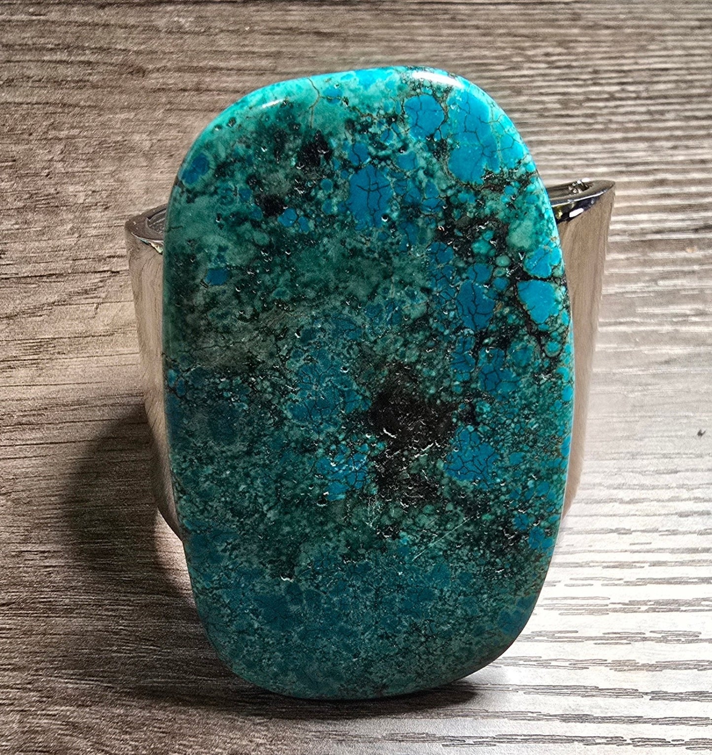 Natural Large Blue Turquoise and Silver Bangle