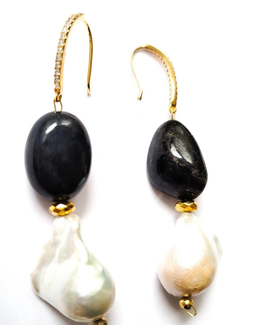Natural Sapphire and Pearl Drop Earrings
