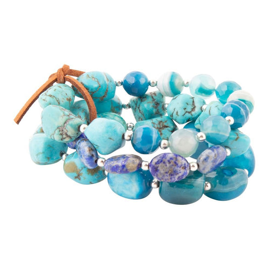 New Haven Blue Turquoise Sterling Silver Bracelet Set