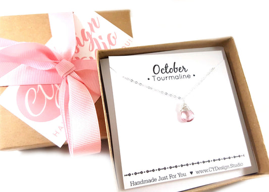 Pink Tourmaline - October Birthstone - Sterling Silver Necklace
