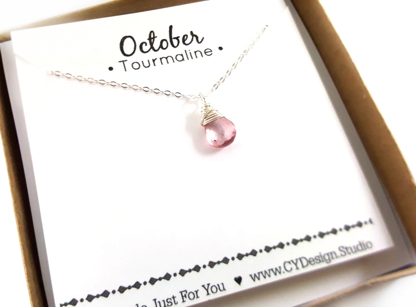 Pink Tourmaline - October Birthstone - Sterling Silver Necklace