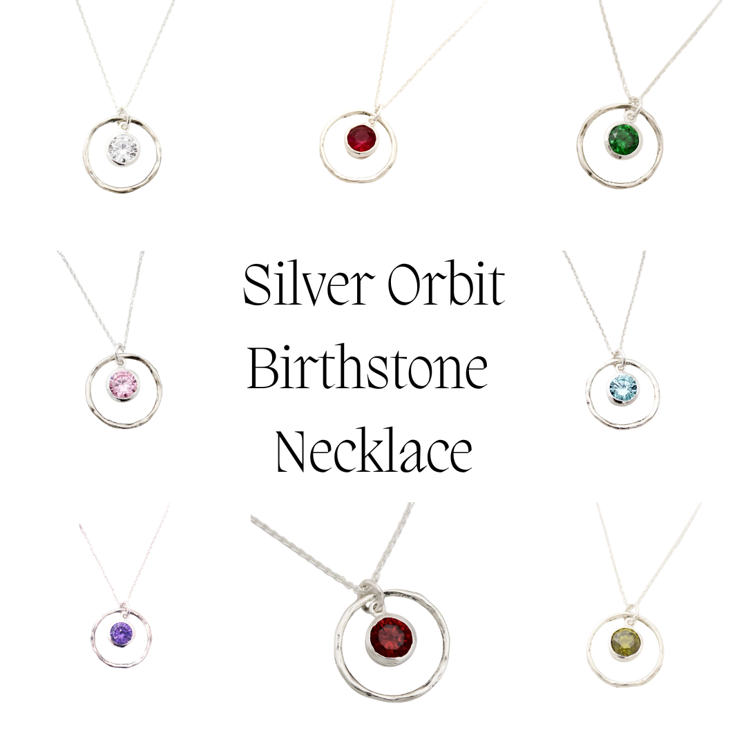 Orbit Birthstone Necklace – Sterling Silver Circle Pendant