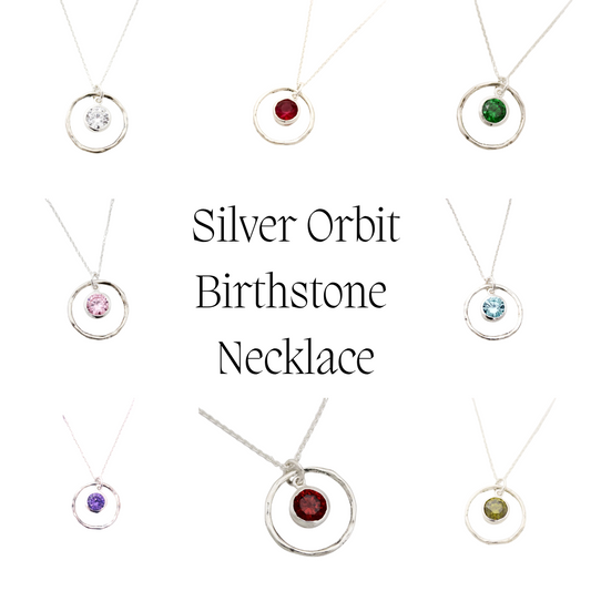 Orbit Birthstone Necklace – Sterling Silver Circle Pendant