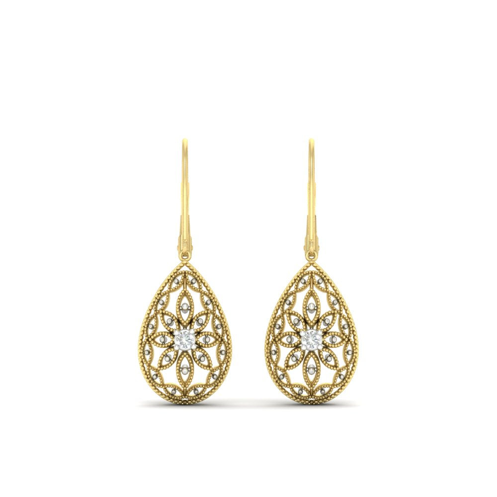 Filigree Diamond Openwork Teardrop Earrings
